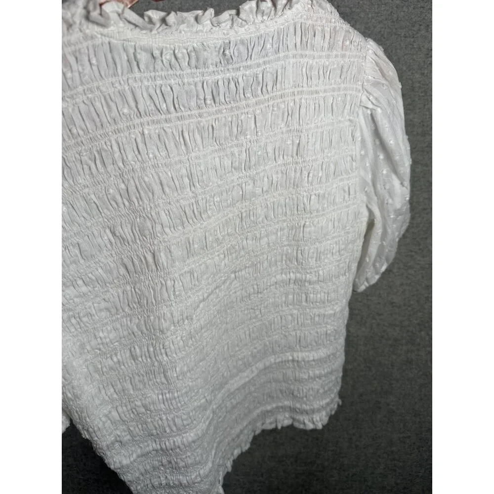J. Crew Medium Womens Top White Crinkle Stretch Cotton Short Sleeve Boho - Picture 11 of 16